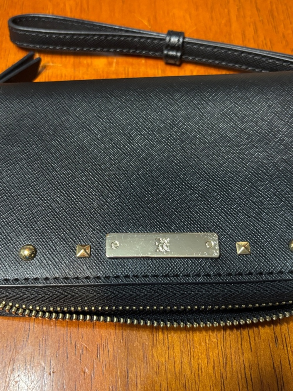 New York & Company Black Studded Wristlet with Gold Accents
